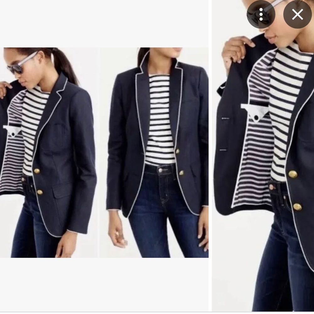 J CREW Rhodes Nautical Tipped Linen Blazer / Jacket NAVY Sz 4